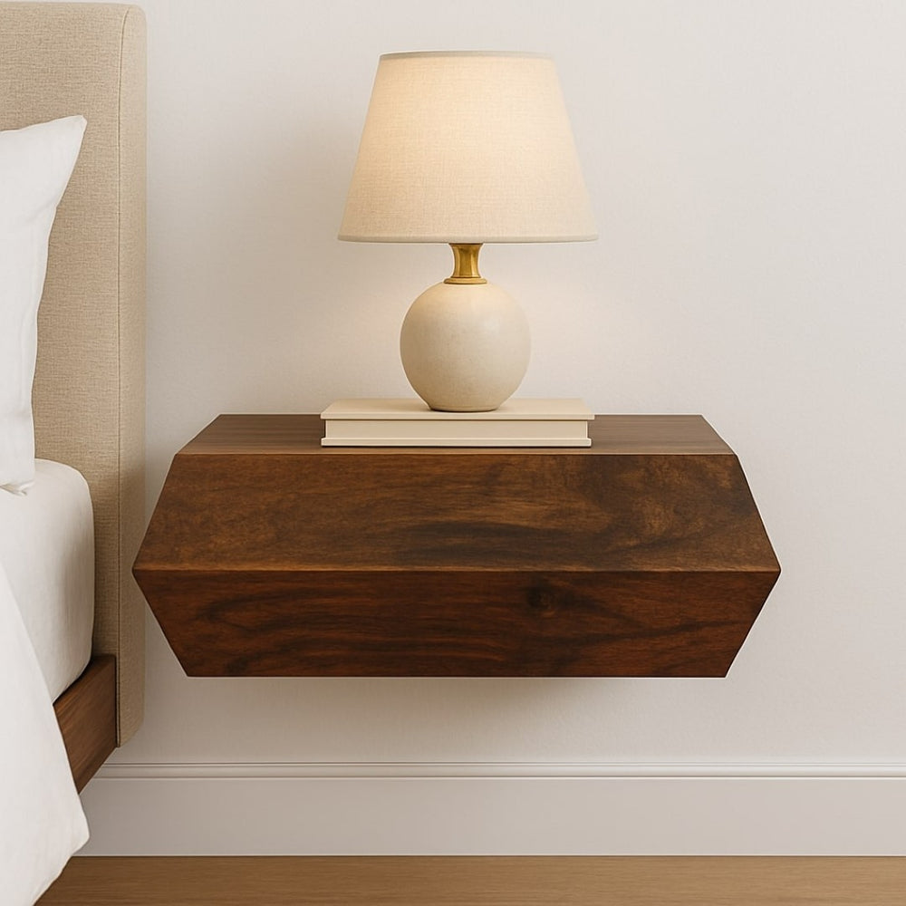 English Elm Artisan Furniture Mango Wood Floating Bedside Shelf Amber Oak Finish Handcrafted B182P436808