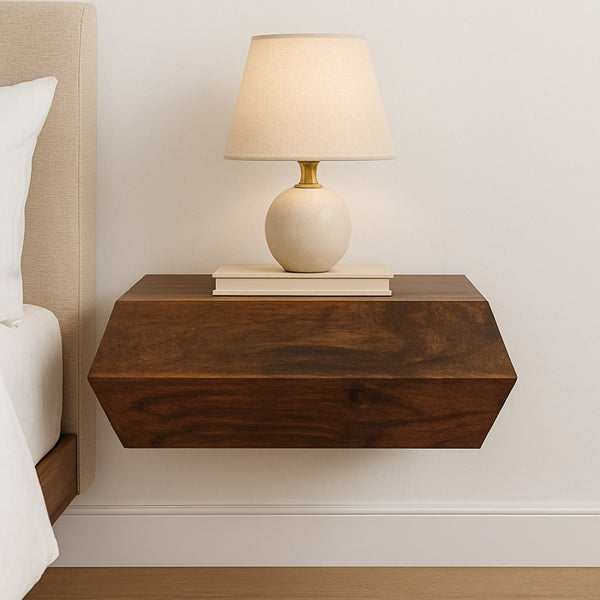 English Elm Artisan Furniture Mango Wood Floating Bedside Shelf Amber Oak Finish Handcrafted B182P436808