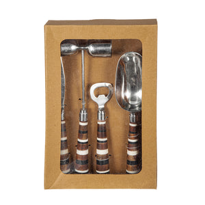 English Elm S/4 Barware Tools Set with Steel & Mango Wood Handles in Open Face Box — Durable, Stylish Cocktail Kit W2078P284543