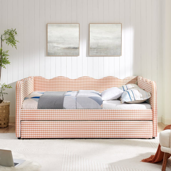 English Elm Spare Plaid Upholstered Convertible Daybed with Usb Port for Kids or Guest Rooms W1413P384961