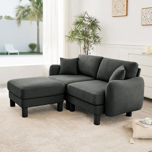 English Elm Boucle Chic 2-Seater Loveseat Sofa With Shell-Shaped Armrests & Removable Ottoman In Dark Gray W3041S00299