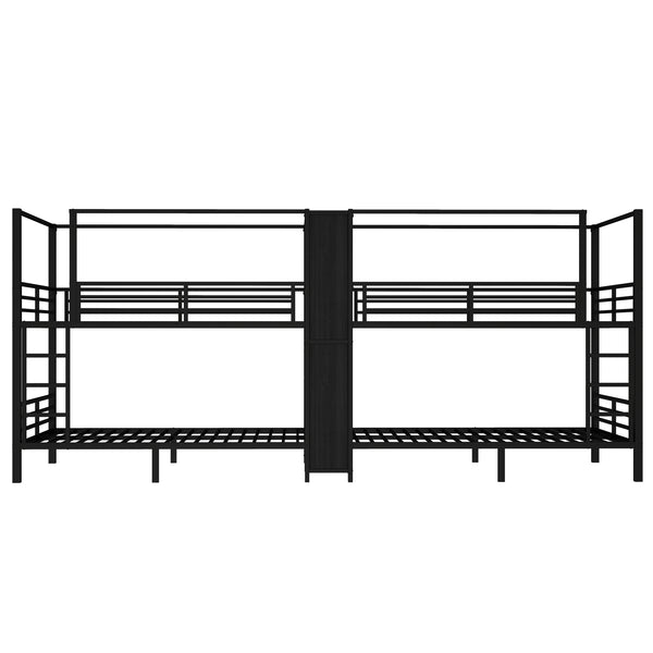 English Elm Full Size Quadruple Metal Bunk Bed With Storage & Wardrobe - Sturdy Design For Space-Saving Comfort W1580S00155