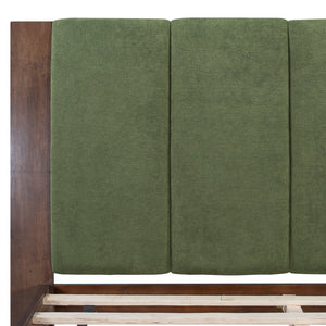English Elm Christopher Knight Home® - Premium Pine Wood Queen Bed Frame - Mid-Century Modern Design With Upholstered Headboard & Green Accents N770P345991D_N770P345992D