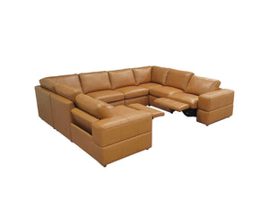 English Elm Premium Leather Match Sectional with Dual Recliners Wide Square Arms Living Room Ginger B2748S00154
