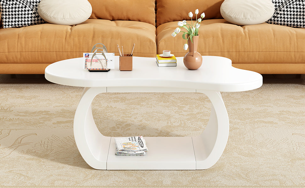 English Elm ON-TREND Cloud Coffee Table with Curved Legs, 1.5" Thick Round-Edge Top, Lightweight Stylish Accent for Living Room White N721P262567K