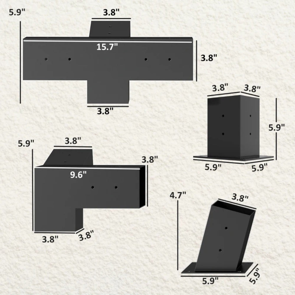 English Elm Outdoor Pergola Bracket Kit Steel 9 Piece Slanted Lean to Wall Mount Hardware Set T3971P466883