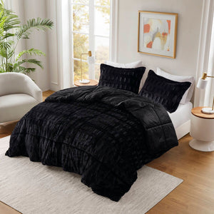 English Elm 2 Piece Twin Faux Fur Comforter Set Plush Long Pile Lodge Style Cozy Bedding Black B035P319599