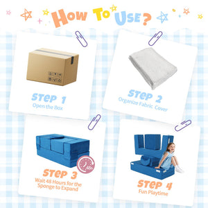 English Elm 5-piece Modular Foam Play Couch Velvet Toddler Sofa Foldable Kids Playroom Set Blue T5880P493435