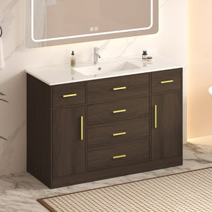 English Elm 48"dark Brown Vanity with 6 Drawers and Soft Close Doors for a Spa Bathroom Dark Brown W3133S00025