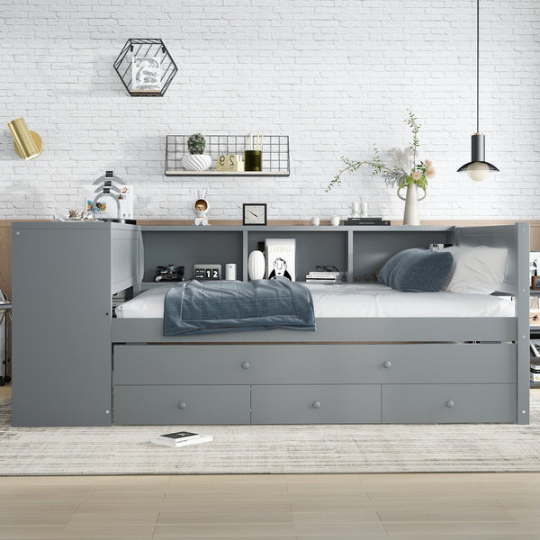 English Elm Full Size Daybed With Trundle, Stylish Gray Frame, Storage Drawers, Desk & Ultimate Space Saver W1580S00206
