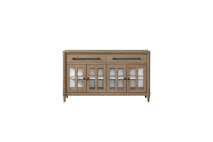 English Elm Power Raedy Sand Buffet with Glass Doors, Solid Wood/MDF, Power-Ready, 2 Drawers & Adjustable Shelf B2699P224826