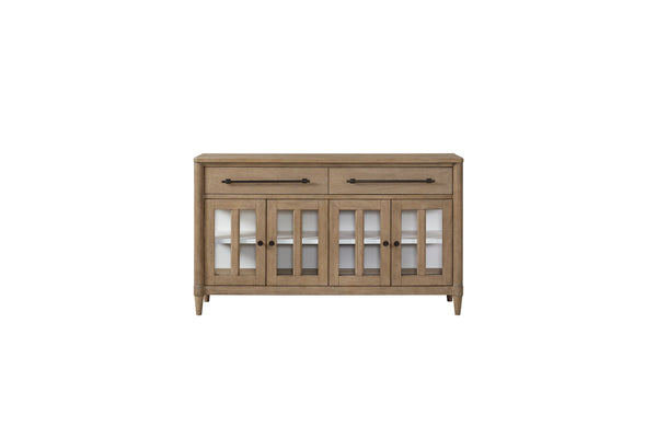 English Elm Power Raedy Sand Buffet with Glass Doors, Solid Wood/MDF, Power-Ready, 2 Drawers & Adjustable Shelf B2699P224826