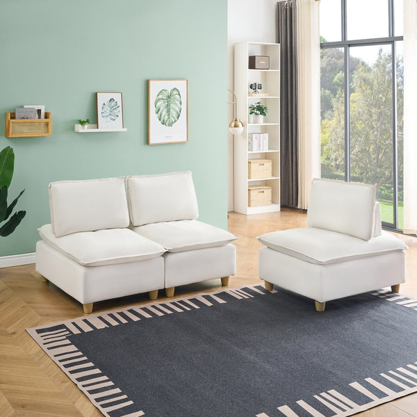 English Elm 88-inch minimalist modern three-seater velvet sofa with movable seats, solid wood frame, 500lb capacity Beige W1658S00122