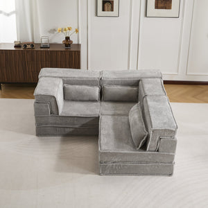 English Elm Compression Mahjong Sofa Bed – Versatile Modular Floor Sofa With No Assembly, Soft Fleece & Pillows W3723S00020