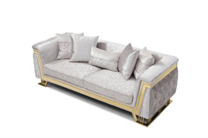English Elm Rebecca Glam Tufted Sofa with Shimmering Silver Fabric and Gold Trim for Formal Living B078P468203