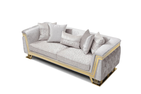 English Elm Rebecca Glam Tufted Sofa with Shimmering Silver Fabric and Gold Trim for Formal Living B078P468203