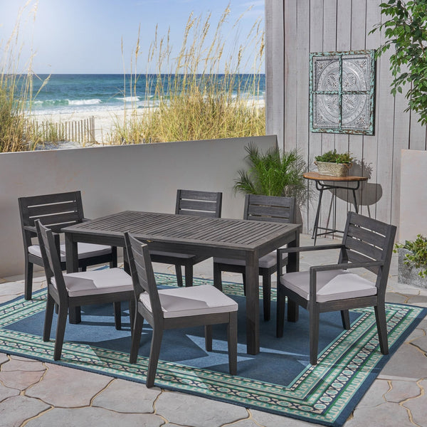 English Elm Christopher Knight Home® - Outdoor Acacia Wood 7-Piece Expandable Dining Set With Cushions - Stylish, Weather-Resistant Comfort N773OD00008G