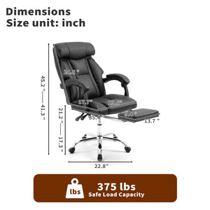 English Elm Office Executive Pu Leather High Back Chair with Footrest Reclining Swivel Seat W3851P452861