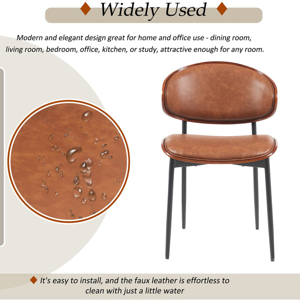 English Elm Mid-Century Modern Dining Chairs Set Of 2 – Chic Italian Bentwood With Luxe Pu Leather & Metal Legs N842P290053D