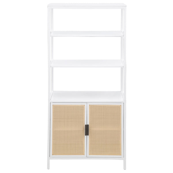 English Elm Kenneth Tall Metal and Pe Rattan Accent Cabinet with Open Shelves for Living Spaces B062P440091