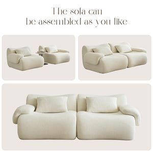 English Elm Sofa Memory Foam 2-Seater Compression Couch with Deep Seat, No Assembly, Sherpa Fabric Comfort Beige+White W3622P346250