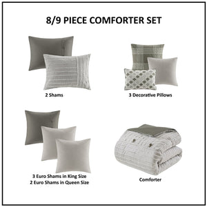 JLA Home Madison Park Signature - Oversized Cotton Clipped Jacquard Comforter Set with Removable Duvet Insert, Euro Shams, Pillows Gray MPS10-463