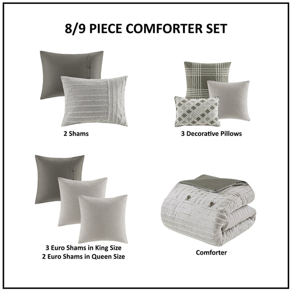 JLA Home Madison Park Signature - Oversized Cotton Clipped Jacquard Comforter Set with Removable Duvet Insert, Euro Shams, Pillows Gray MPS10-463