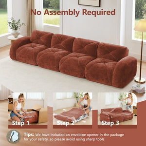 English Elm 140''soft Velvet Modular Cloud Sofa Tufted Plush Seating for Living Room or Home Theater Red+Brown W714S01609