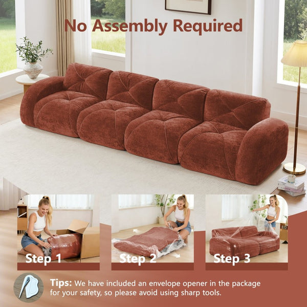 English Elm 140''soft Velvet Modular Cloud Sofa Tufted Plush Seating for Living Room or Home Theater Red+Brown W714S01609