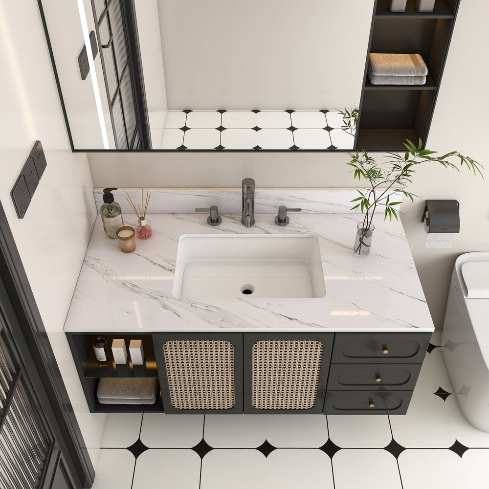 English Elm 43 Inch Marble Vanity Top - Elegant Bianco Carrara Venato With Undermount Sink & 3 Faucet Holes W2700P194077