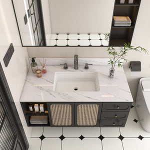 English Elm 43 Inch Marble Vanity Top - Elegant Bianco Carrara Venato With Undermount Sink & 3 Faucet Holes W2700P194077