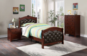 English Elm Dark Glam Full Size Bed Espresso Faux Leather Upholstered Headboard Footboard Elegant Frame Deluxe Comfort Cherry 47 L x 54 W x 6 H B011S00915