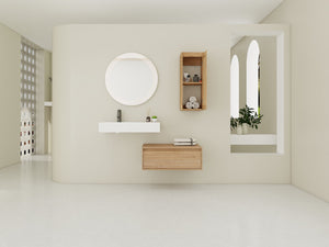 English Elm 30 Inch Wall-Mounted Bathroom Vanity With Soft-Close Drawer & Resin Sink, Space-Saving Design W999S00348