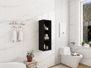 English Elm 12 Inch Wall Mounted Open Shelf Tower Dark Oak Finish for Bathroom or Study W1972P457978