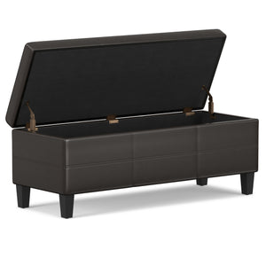 English Elm Afton Upholstered Storage Ottoman Bench in Midnight Faux Leather with Lift-Top Storage & Hinge Safety Dark Brown B136P159231