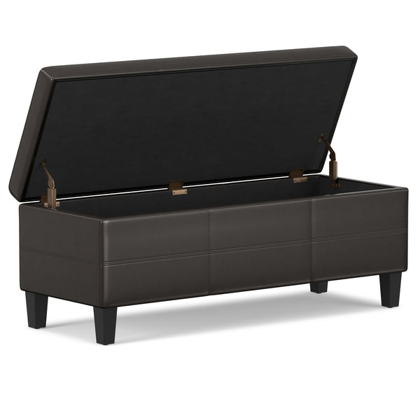 English Elm Afton Upholstered Storage Ottoman Bench in Midnight Faux Leather with Lift-Top Storage & Hinge Safety Dark Brown B136P159231