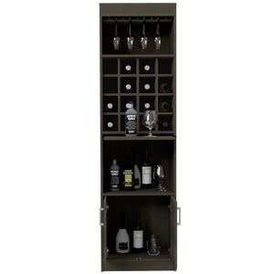 English Elm Kava Smokey Oak Bar Cabinet with Retractable Serving Tray, 16 Bottle Cubbies & 12 Glass Rack B070S00107