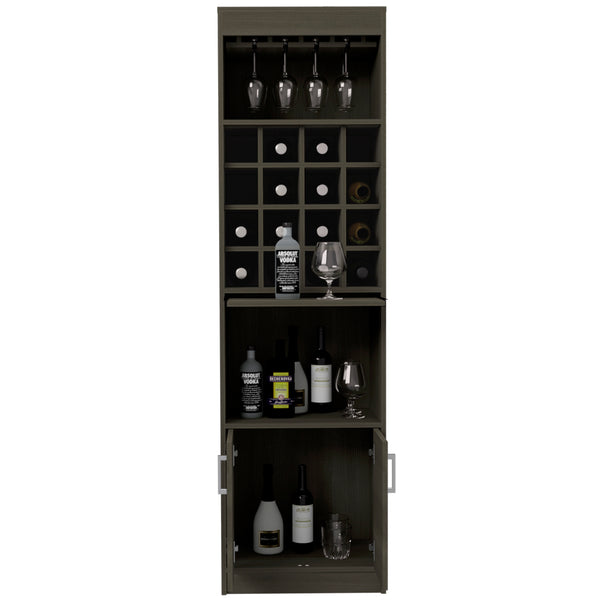 English Elm Kava Smokey Oak Bar Cabinet with Retractable Serving Tray, 16 Bottle Cubbies & 12 Glass Rack B070S00107