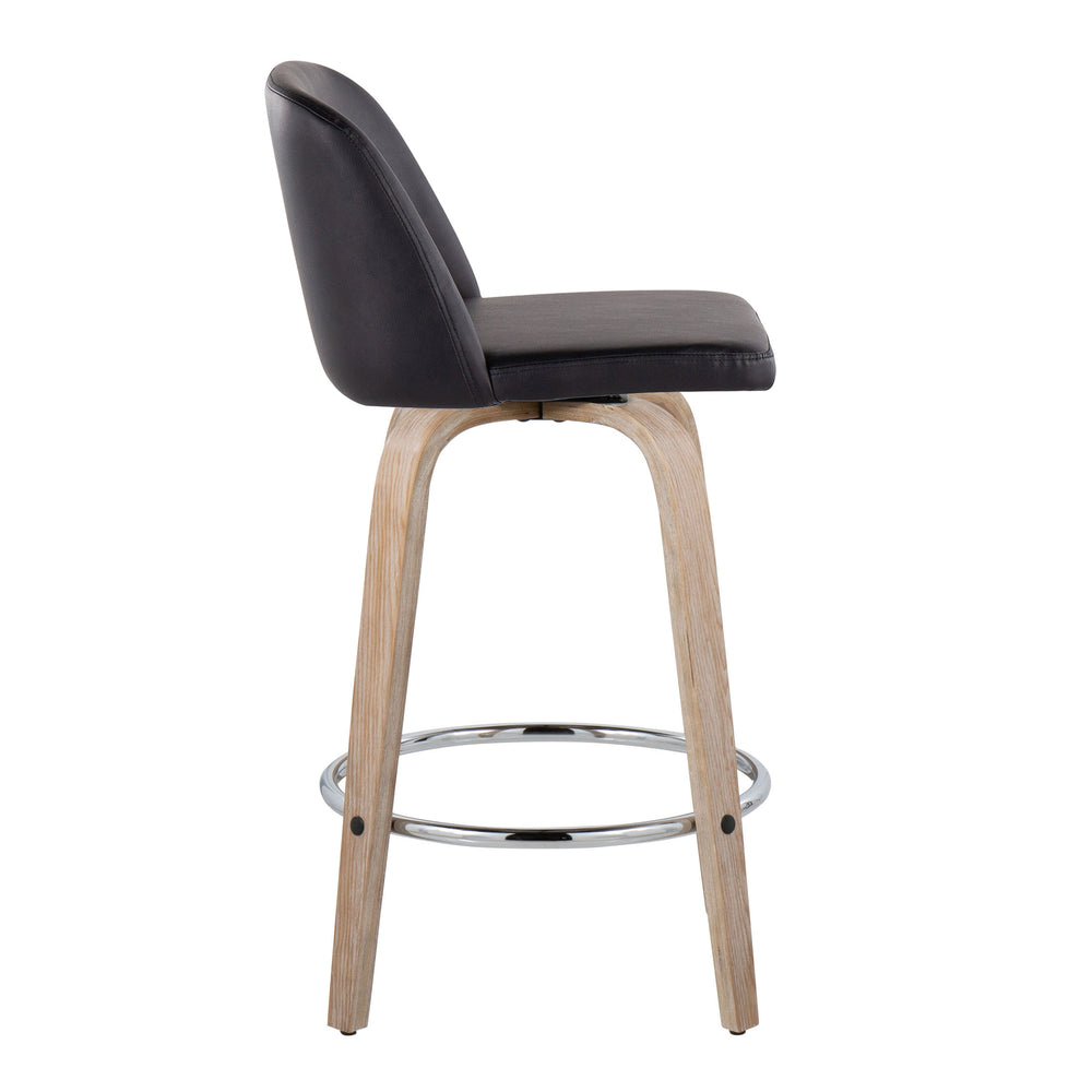 English Elm Toriano Swivel Counter Stool Set of 2 with Upholstered Padded Seat, Bent Wood Legs & Chrome Footrest Black B202S00435