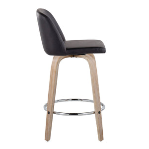 English Elm Toriano Swivel Counter Stool Set of 2 with Upholstered Padded Seat, Bent Wood Legs & Chrome Footrest Black B202S00435