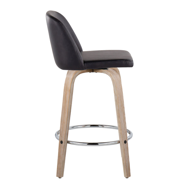English Elm Toriano Swivel Counter Stool Set of 2 with Upholstered Padded Seat, Bent Wood Legs & Chrome Footrest Black B202S00435