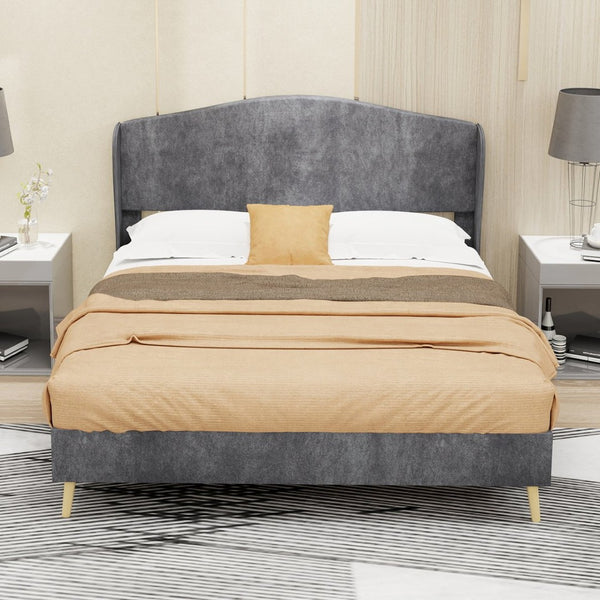 English Elm Suede Tufted Platform Bed Full Size Upholstered Headboard for Restful Bedroom Retreat Grey W1935P361013