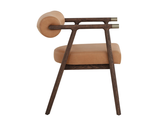 Sunpan Sova Dining Armchair - Modern Oak & Sahara Camel Leather With Elegant Brass Accents For Chic Dining Brown Leather 111341