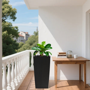 English Elm 30 Inch Tall Faux Rattan Planter Self Watering Outdoor Indoor Patio Garden Pot Black W3213P325511