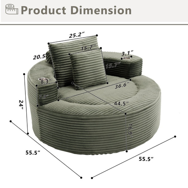 English Elm Round Cloud Sectional Sofa Bed with Memory Foam Cushions for Studio Living Spaces Green W3224P444283