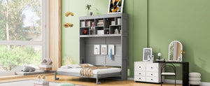 English Elm Queen Murphy Wall Bed Cabinet with Integrated Shelves Usb Charging Space Saving Design Gray LP006668AAE-1