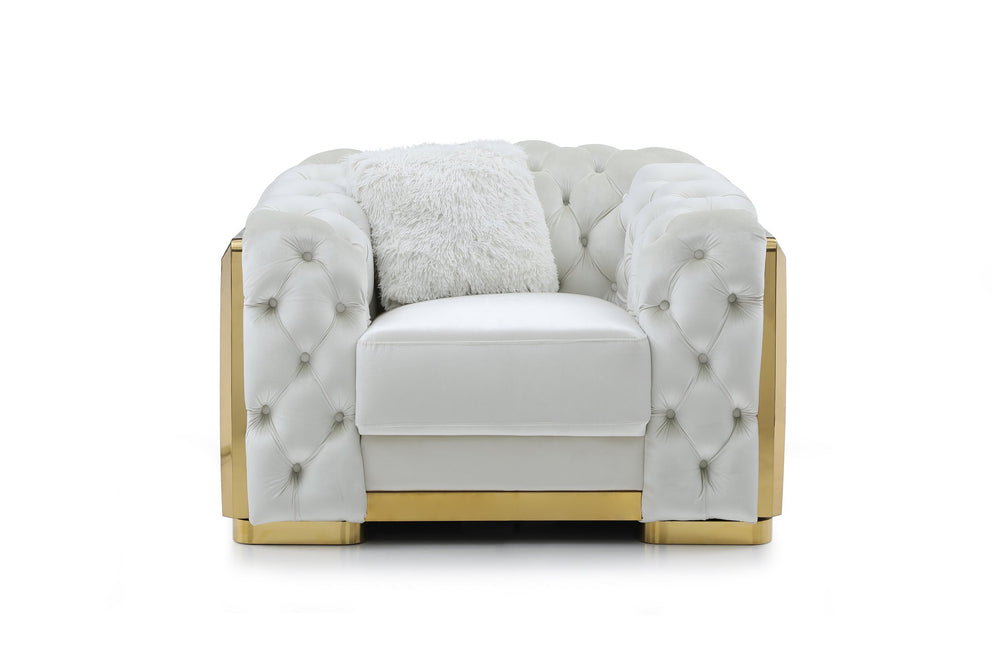English Elm Lexi Plush Velvet Sofa with Button Tufting and Diamond Quilted Exterior, Welted Cushions & Throw Pillows Ivory 47 L x 35 W x 30 H B078P301023