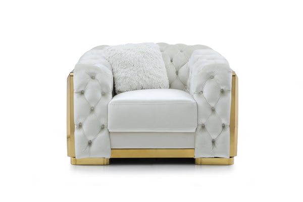 English Elm Lexi Plush Velvet Sofa with Button Tufting and Diamond Quilted Exterior, Welted Cushions & Throw Pillows Ivory 47 L x 35 W x 30 H B078P301023