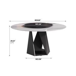 English Elm 59.05" Round Marble Dining Table With Iron Base, 6-8 Person Capacity, Stylish Lazy Susan Turntable W1535S00403