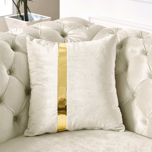 English Elm 106 Inch Velvet Tufted Chesterfield Sectional with Gold Steel Legs for Large Living Rooms Beige W1191S00047